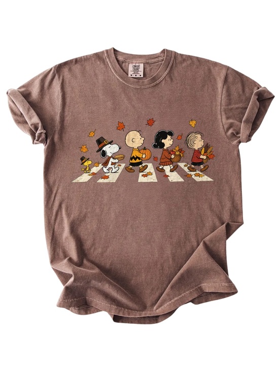 Comfort Colors Tops - Comfort Colors Brown Thanksgiving Fall Graphic Tee, Cute Dog & Friends Tee